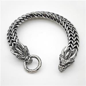 304 Stainless Steel Bracelet Dragon Antique Silver, approx 17-25mm, 12mm, 21cm length