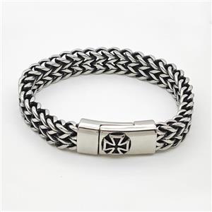 304 Stainless Steel Bracelet Cross Antique Silver, approx 15-30mm, 12mm, 21cm length