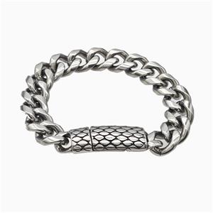 304 Stainless Steel Bracelet Snakeskin Antique Silver, approx 14-45mm, 13mm, 21cm length