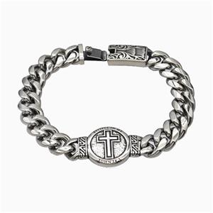 304 Stainless Steel Bracelet Cross Antique Silver, approx 22-45mm, 14-45mm, 13mm, 21cm length