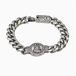 304 Stainless Steel Bracelet Wolf Antique Silver, approx 22-45mm, 14-45mm, 13mm, 21cm length