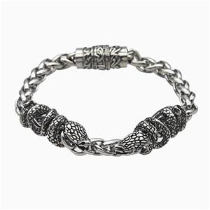 304 Stainless Steel Bracelet Snake Antique Silver, approx 12-30mm, 11mm, 8mm, 21cm length