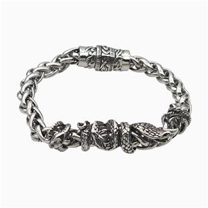 304 Stainless Steel Bracelet Snake Antique Silver, approx 12-30mm, 11mm, 8mm, 21cm length