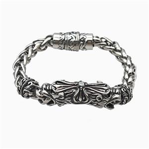 304 Stainless Steel Bracelet Dragon Antique Silver, approx 12-30mm, 11mm, 8mm, 21cm length