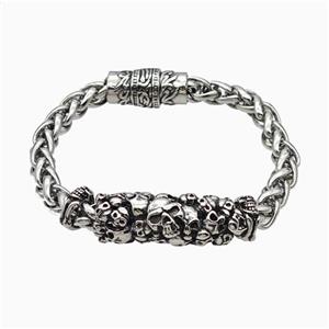 304 Stainless Steel Bracelet Skull Halloween Antique Silver, approx 12-30mm, 11mm, 8mm, 21cm length