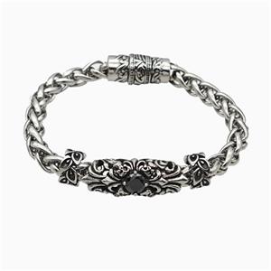 304 Stainless Steel Bracelet Pave Rhinestone Antique Silver, approx 12-30mm, 11mm, 8mm, 21cm length