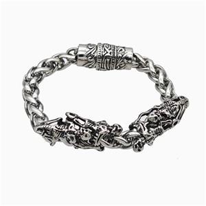 Halloween Skeleton 304 Stainless Steel Bracelet Halloween Skeleton Skull Antique Silver, approx 12-30mm, 11mm, 8mm, 21cm length