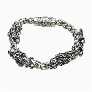 Halloween Skeleton 304 Stainless Steel Bracelet Skull Antique Silver, approx 12-30mm, 11mm, 8mm, 21cm length