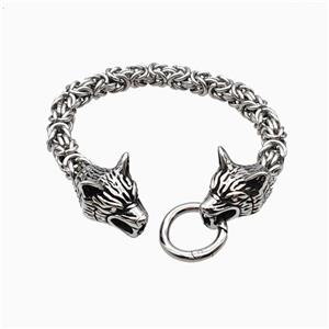 304 Stainless Steel Bracelet Wolf Antique Silver, approx 18-30mm, 8mm, 21cm length