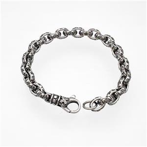 304 Stainless Steel Bracelet Skull Halloween Antique Silver, approx 13-25mm, 8.5mm, 21cm length