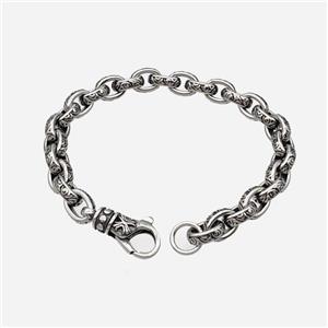 304 Stainless Steel Bracelet Antique Silver, approx 13-25mm, 8.5mm, 21cm length