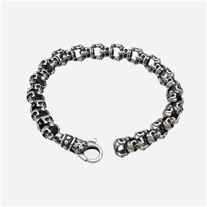 Halloween Skull 304 Stainless Steel Bracelet Antique Silver, approx 13-25mm, 10mm, 21cm length