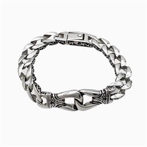 304 Stainless Steel Bracelet Antique Silver, approx 15-55mm, 12-35mm, 12mm, 21cm length