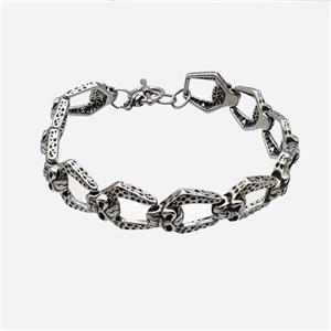 304 Stainless Steel Bracelet Skull Antique Silver, approx 13mm, 17mm, 14mm, 21cm length