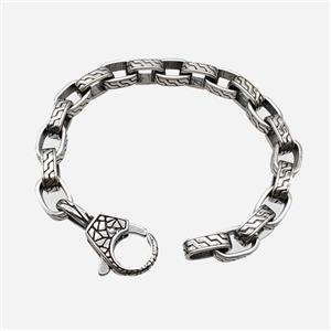 304 Stainless Steel Bracelet Antique Silver, approx 19-35mm, 9-14mm, 21cm length