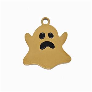 Halloween Ghost Charms 304 Stainless Pendant Black Enamel Gold Plated, approx 13mm