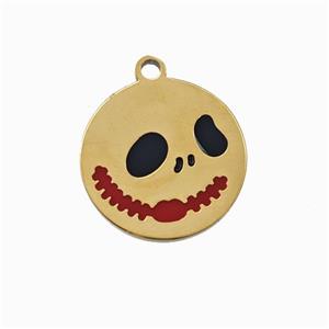 Halloween Mask Charms 304 Stainless Pendant Black Enamel Gold Plated, approx 14mm