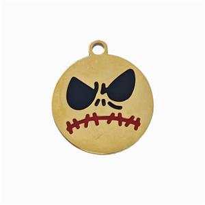 Halloween Mask Charms 304 Stainless Pendant Black Enamel Gold Plated, approx 14mm