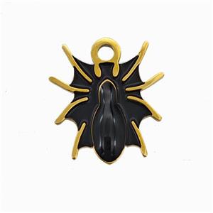 Halloween Spider Charms 304 Stainless Pendant Black Enamel Gold Plated, approx 14-16mm