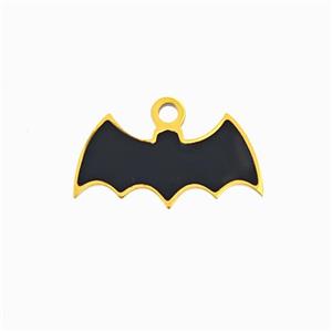 Halloween Bat Charms 304 Stainless Pendant Black Enamel Gold Plated, approx 8-16mm