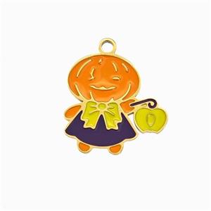 Halloween Pumpkin Doll Charms 304 Stainless Pendant Enamel Gold Plated, approx 14mm