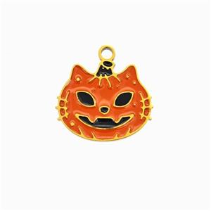 Halloween Cat Charms 304 Stainless Pendant Red Enamel Gold Plated, approx 12-14mm