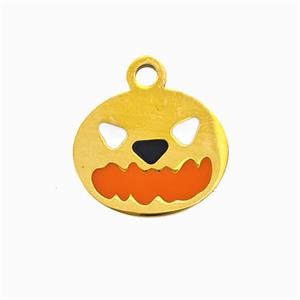 Halloween Mask Charms 304 Stainless Pendant Orange Enamel Gold Plated, approx 11-14mm