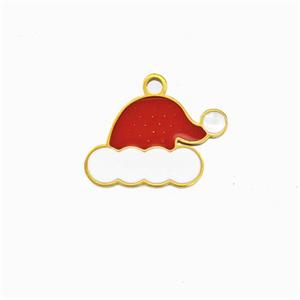 Christmas Hat Charms 304 Stainless Steel Pendant Red White Enamel Gold Plated, approx 9-15mm