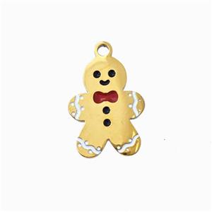 Christmas Snowman Charms 304 Stainless Steel Pendant Enamel Gold Plated, approx 11-14mm