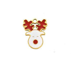 Christmas Reindeer Charms 304 Stainless Steel Pendant Enamel Gold Plated, approx 10-12mm