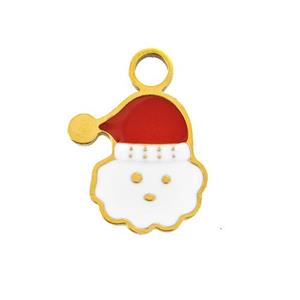 Christmas Santa Claus Charms 304 Stainless Steel Pendant Enamel Gold Plated, approx 11-13mm