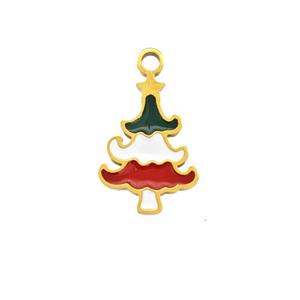 Christmas Tree Charms 304 Stainless Steel Pendant Enamel Gold Plated, approx 9-14mm