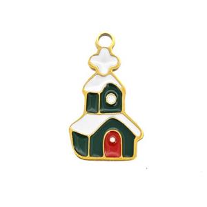 Christmas House Charms 304 Stainless Steel Pendant Enamel Gold Plated, approx 9-14mm