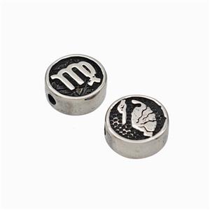 Stainless Steel Coin Beads Zodiac Virgo Antique Silver, approx 10mm