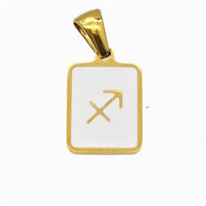 Stainless Steel Symbol Pendant Zodiac Sagittarius White Enamel Rectangle Gold Plated, approx 11-13mm