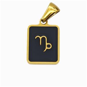 Stainless Steel Symbol Pendant Zodiac Capricorn Black Enamel Rectangle Gold Plated, approx 11-13mm