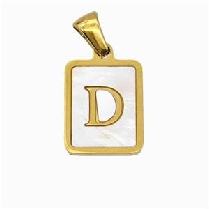 Stainless Steel Rectangle Pendant Pave Shell Letter-D Gold Plated, approx 12-15mm