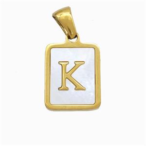 Stainless Steel Rectangle Pendant Pave Shell Letter-K Gold Plated, approx 12-15mm