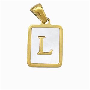 Stainless Steel Rectangle Pendant Pave Shell Letter-L Gold Plated, approx 12-15mm