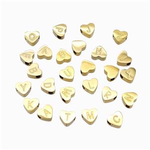 Stainless Steel Heart Letter Beads Mix Alphabet Gold Plted, approx 8mm