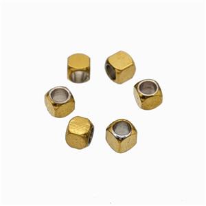 Stainless Steel Cube Beads Gold Plated, approx 3mm