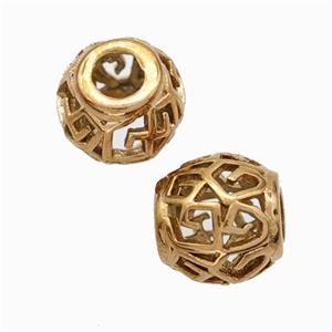 Titanium Steel Barrel Beads Large Hole Hollow Rose Gold, approx 9-10mm, 4mm hole