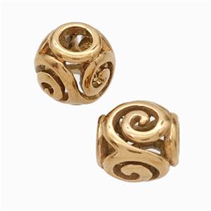 Titanium Steel Round Beads Large Hole Hollow Rose Gold, approx 9-10mm, 4mm hole