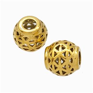 Titanium Steel Barrel Beads Large Hole Hollow Gold Plated, approx 9-10mm, 4mm hole