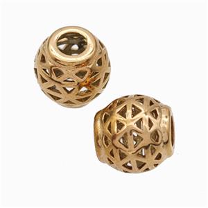 Titanium Steel Barrel Beads Large Hole Hollow Rose Gold, approx 9-10mm, 4mm hole