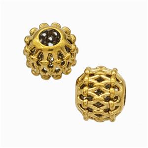 Titanium Steel Round Beads Large Hole Hollow Gold Plated, approx 9-10mm, 4mm hole