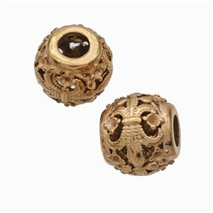 Titanium Steel Round Beads Large Hole Hollow Fleur De Lis Rose Gold, approx 9-10mm, 4mm hole