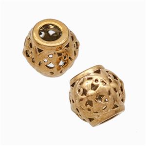 Titanium Steel Round Beads Large Hole Hollow Rose Gold, approx 9-10mm, 4mm hole