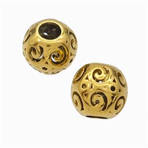 Titanium Steel Round Beads Large Hole Hollow Gold Plated, approx 9-10mm, 4mm hole