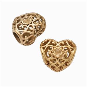 Titanium Steel Heart Beads Large Hole Hollow Rose Gold, approx 12mm, 4mm hole